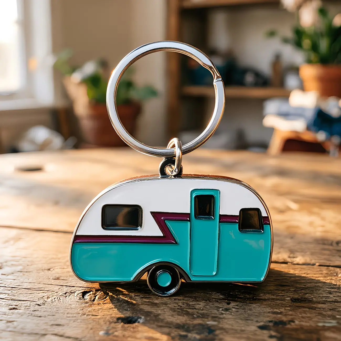Women's Vintage Camping Car Keychain, Retro Camp World Van Pendant Key Ring, Bag Accessory, Stylish Outdoor Gear