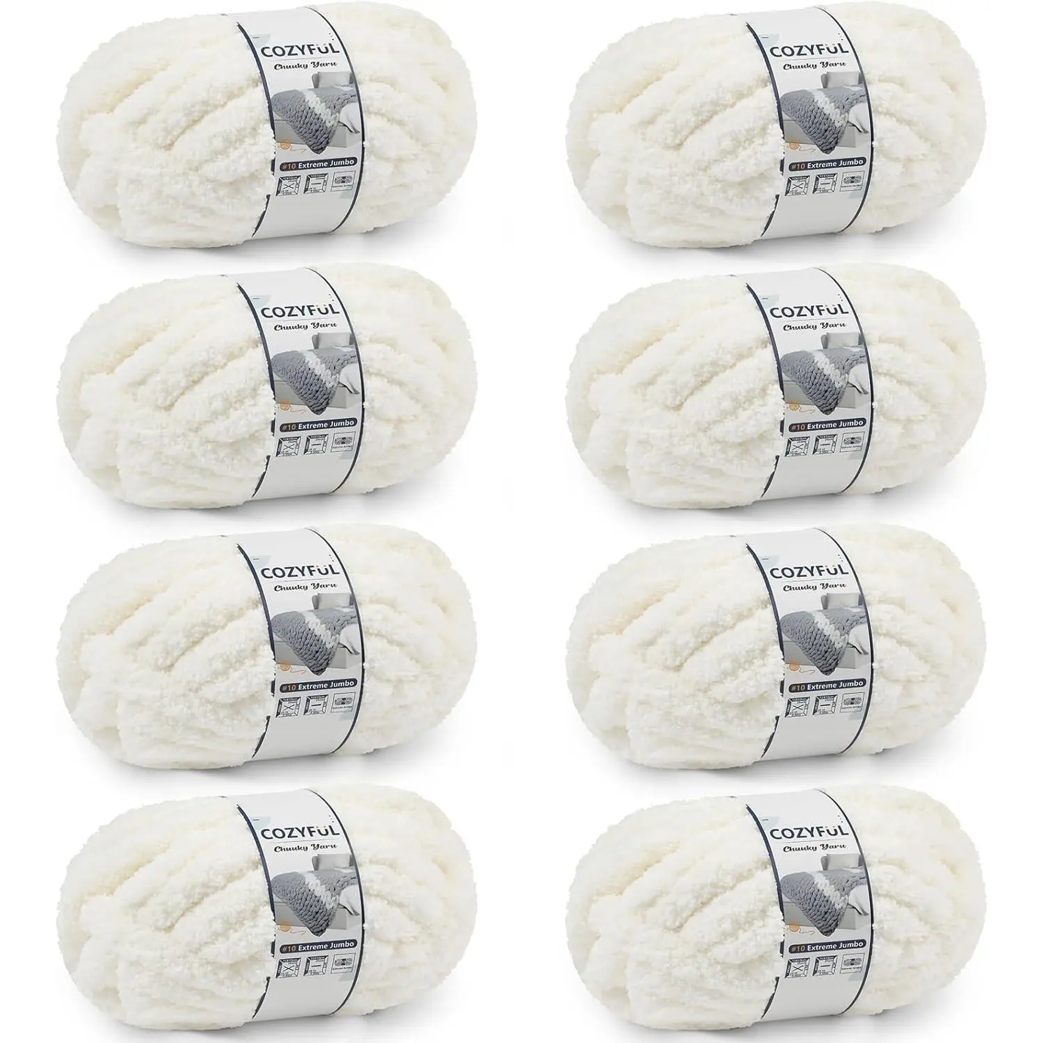 Cozyful Chunky Yarn for Hand Knitting - #10 Chunky Chenille Yarn, Jumbo Big Thick Chunky Yarns for Crocheting, Super Bulky Chunky Knit Blanket Yarns, 8 Skein (22 yds 8 oz Each Skein), Cream