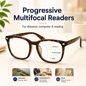 +1.00 All-in-One Progressive Multifocal Readers, Blue Light Filtering Reading Glasses for Computer, Phone, Tablet and Close-Up Reading, Lightweight Tortoise Frame for Daily Wear