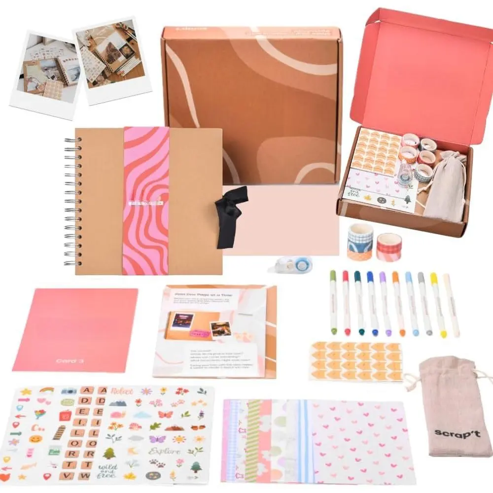 Scrapbook Kit - 80 Page Photo Album DIY Scrapbook - Holds 300+ Photos, with Metallic Pens, 150+ Stickers, Glue Pen, Washi Tapes, Backing Paper, Photo Corner Stickers (Starter Kit - 8 x 8 Inch, )