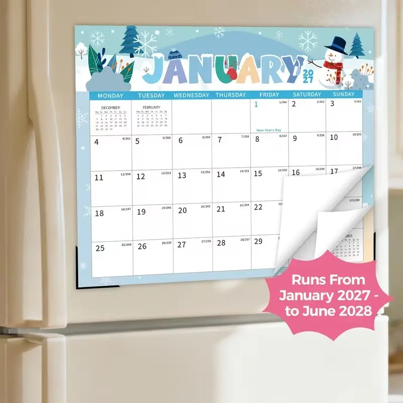 Magnetic Calendar 2027-2028, 18-Month Planner, Tear-Off Pages, Corner Guards, Julian Days, Fridge Organizer, 11.5"x13", Essential for Daily Planning