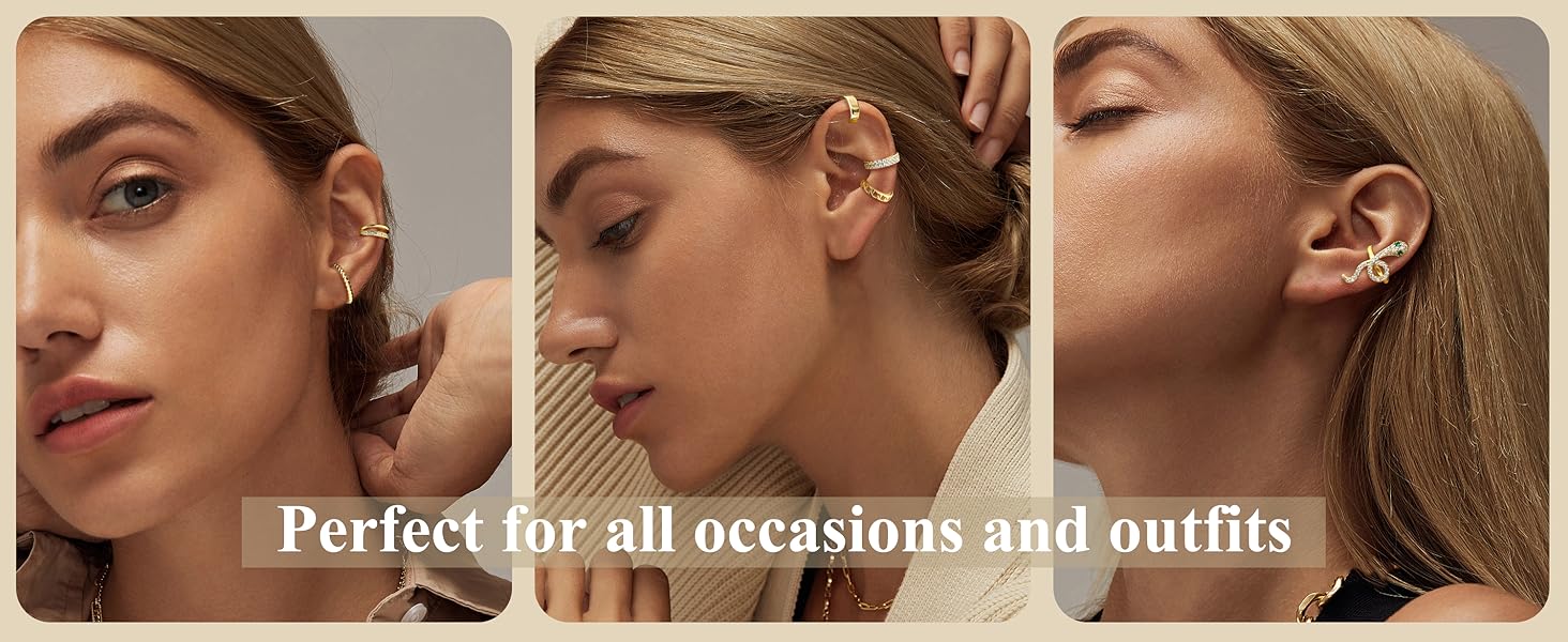 LOYALLOOK 3Pcs Ear Cuff Earrings for Women 14K Gold Plated Ear Cuffs Non Piercing Clip on Cartilage Earring Trendy Fake Earrings Hypoallergenic Huggie Hoop Clip Cuff Earring Lightweight