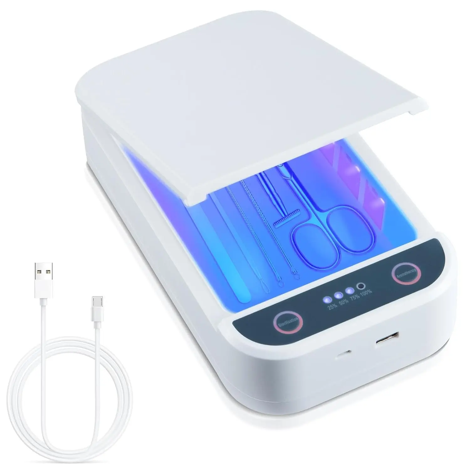 Compact Portable Nail Tool Sterilizer Box, Blue Light USB Cleaning Box for Nail Salon Tweezers, Manicure Tools, Jewelry, Phones