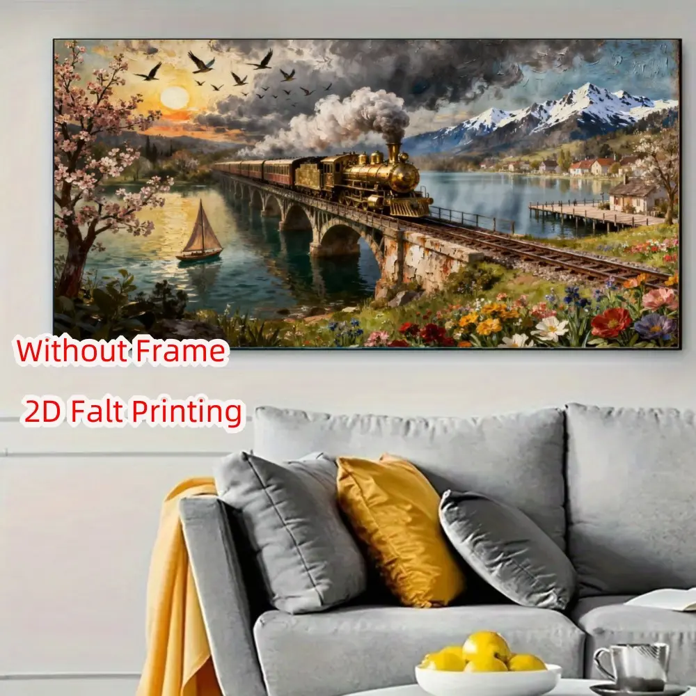 Large Train Landscape Diamond Painting Kit, Adult DIY 5D Diamond Art, Home Wall Decor, Beginner Friendly, Full Round Diamonds, Unframed, Craft