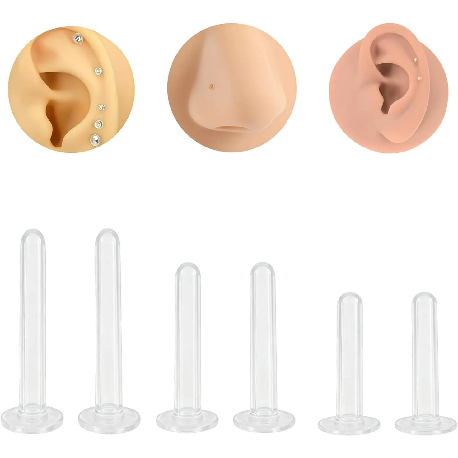 3Pair 14G 16G 18G Glass  Retainers,8-12mm Retainer Glass Clear, Eyebrow Rook Flat Tongue Nose  Button  ,, Flexible Retainers Spacers