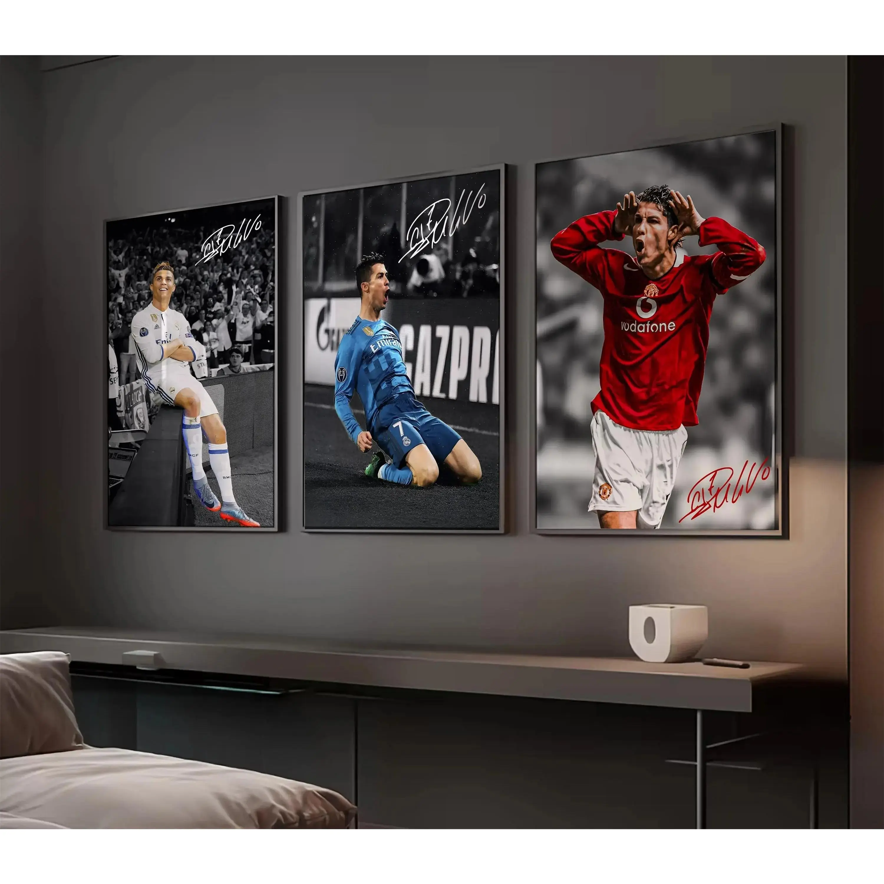 CR Signature 3-Piece Football Poster Set - Multi-Size Soccer Room Artwork, Print Wall Decor for Home Use, Three Pieces
