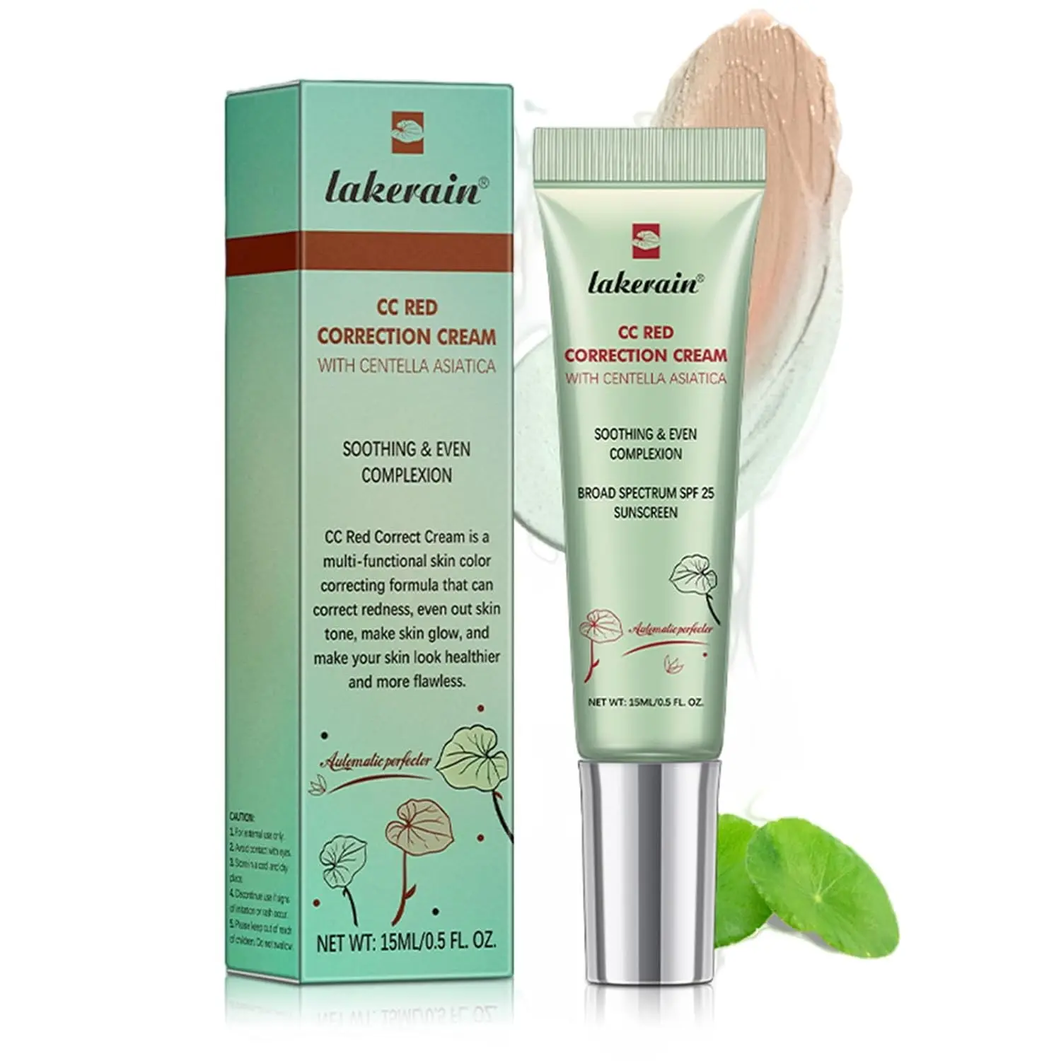 Red Corrector CC Cream Makeup - Centella-Infused Face Product, Redness & Acne Mark Blemish Fixer, Medium Coverage, Lightweight, SPF Protection (1 Pack)