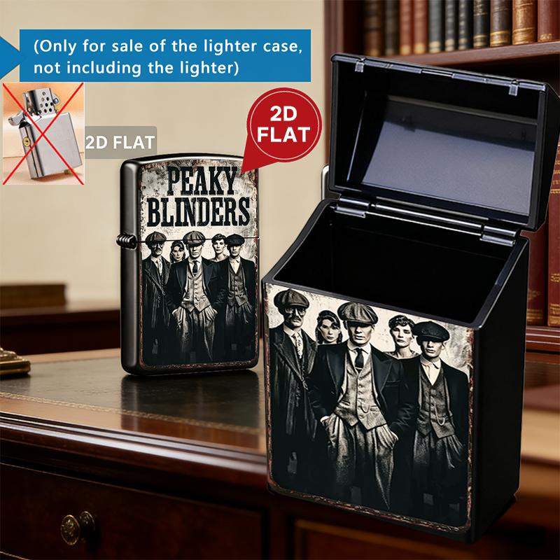 Peaky Blinders Plastic Cigarette Case & Metal Lighter Shell Set, Shelby Family Retro Print, Gothic Crime Drama Gift for Men