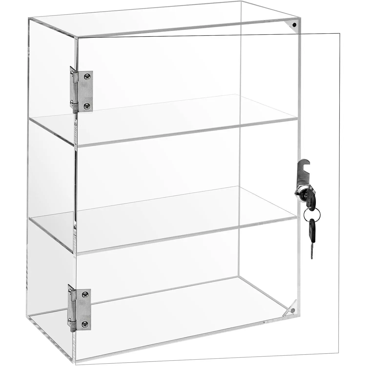 Locking Display Case,  Display Cabinet, 3-Tier  Display Case with Lock Key, Clear Countertop Display Cabinet with Shelves for Retail Store Collectibles Figures(11.8x5.9x15.7 inch)