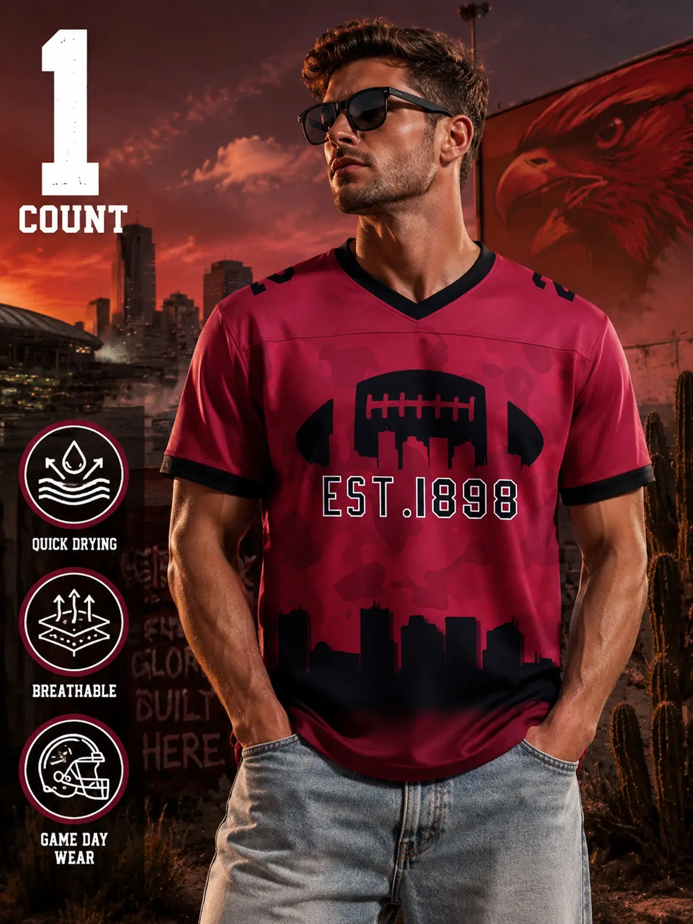 Unisex Oversized Retro American Football Jersey, Quick Dry Moisture Wicking Y2K Blokecore Athletic Short Sleeve Top S-3XL, Trendy Streetwear Fan Apparel for Sports Watch Party & Daily Casual Outfits
