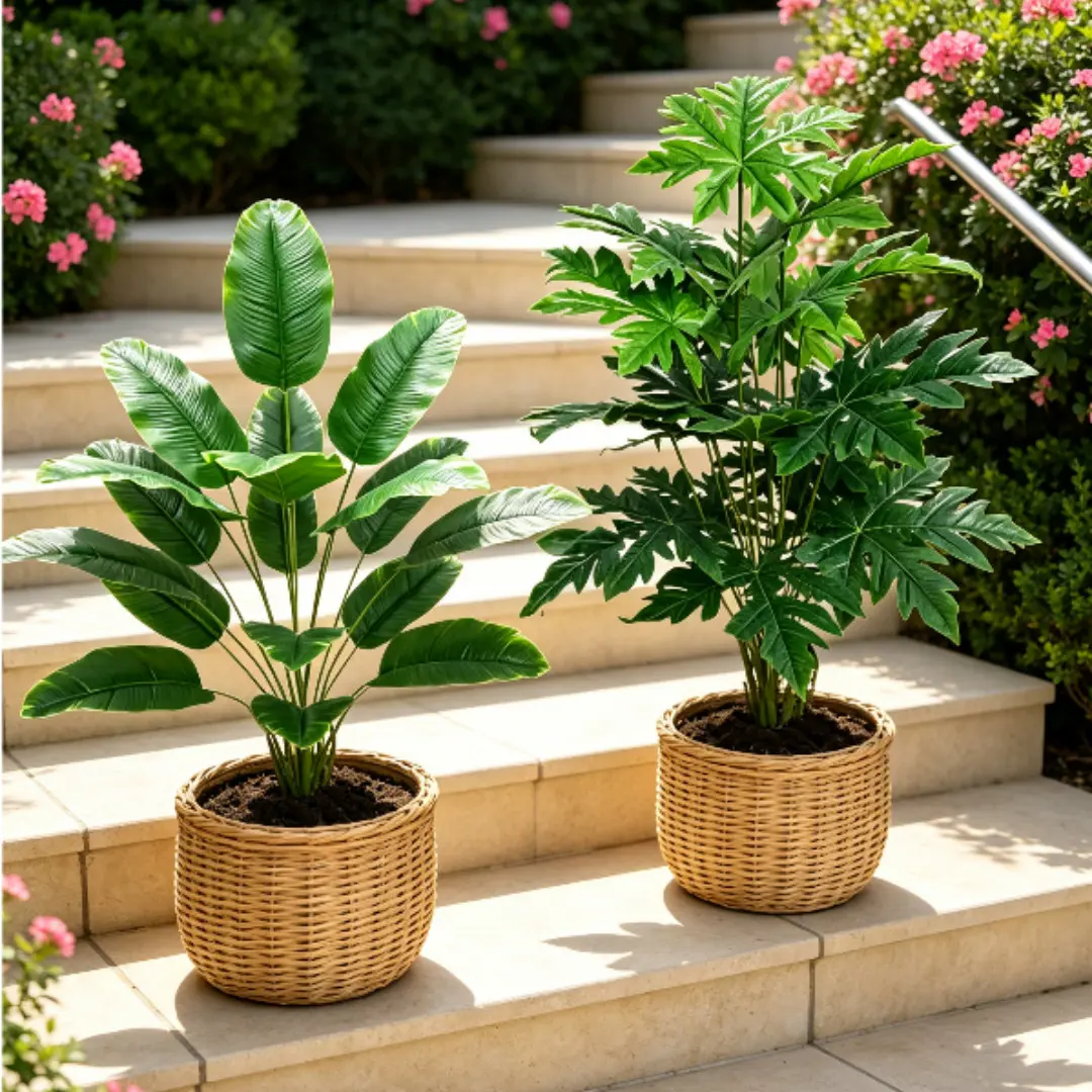 2-Pack 28in Large High-Quality Artificial Greenery Set, Crystal Flower Candle Palm Plant for Home Office Decor, Low Maintenance Holiday Plant
