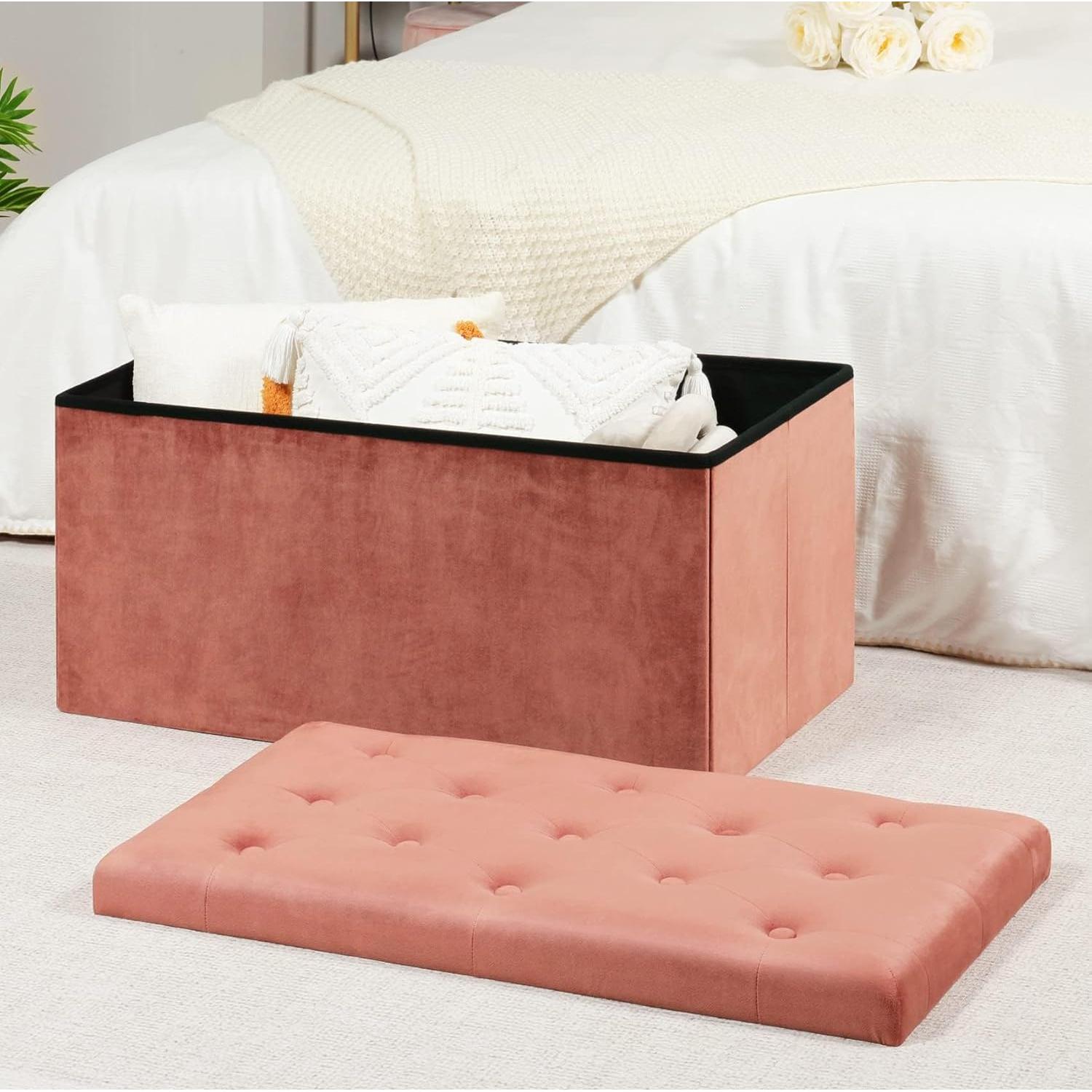 Folding Storage Ottoman, Long Ottomans Shoes ench, Storage Chest Footrest Seat 31.5"x15.7"x15.7" (Warm Red, Large) Folding Storage Ottoman, Long Ottomans Shoes ench, Storage Chest Footrest Seat 31.5"x15.7"x15.7" (Warm Red, Large)