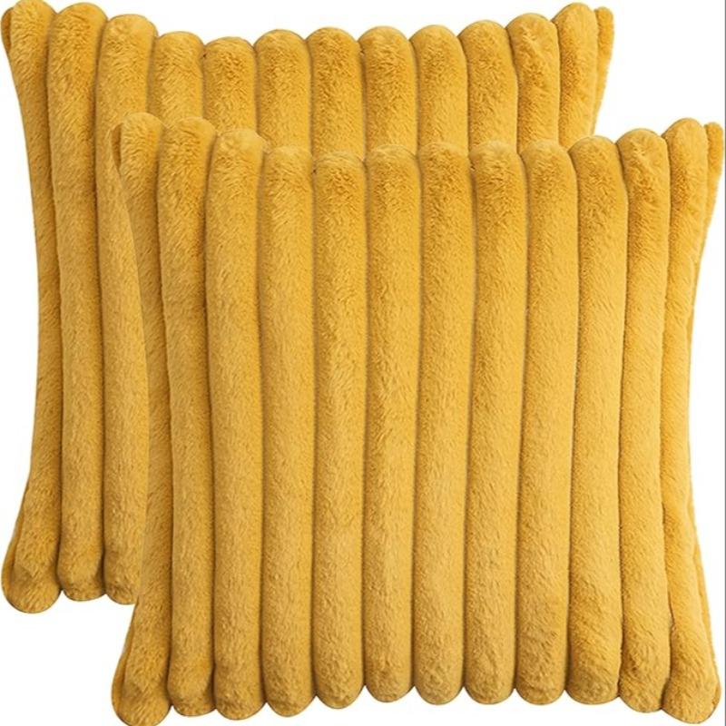 Solid Color Faux Fur Throw Pillow Cover, 2 Counts Soft Comfortable Striped Decorative Cushion Cover without Filler, Household Decoration Supplies for Home Living Room Sofa Couch