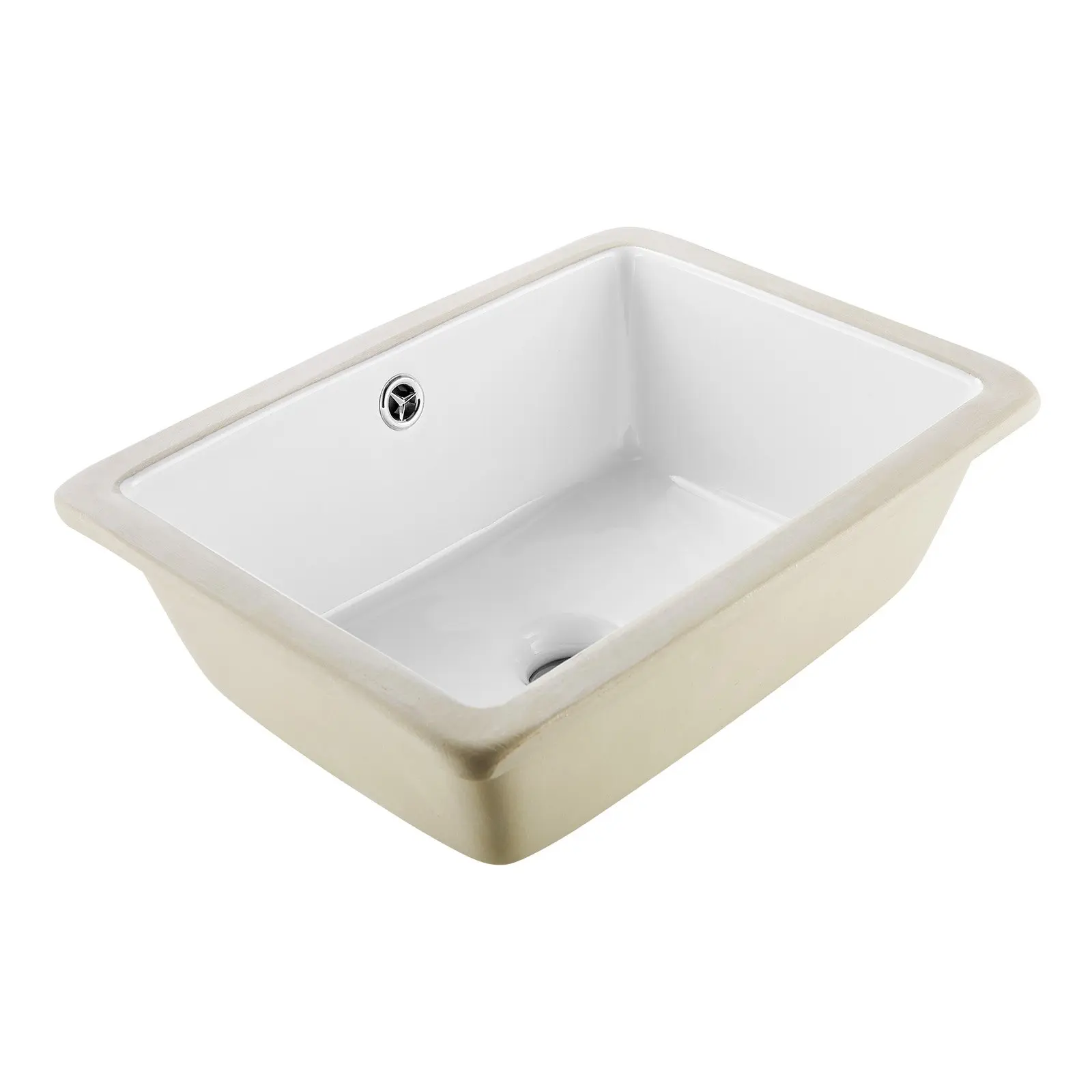 VEVOR Undermount Bathroom Sink for Hotels & Apartments, 15.75 x 12.01 x 7.09 in Durable Rectangular White Ceramic Lavatory Vanity Bowl with Overflow Hole, Small Space Under-Counter Drop-In Bath Wash Basin, 5-Layer Protective Packaging