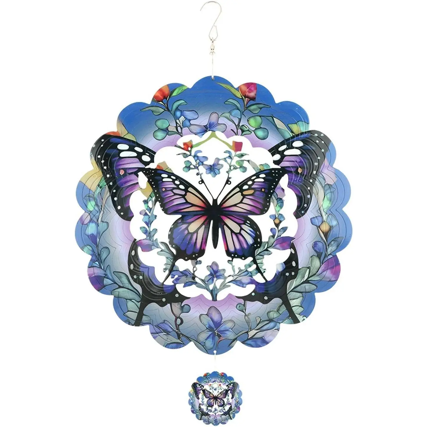 Butterfly Wind Spinner 12 in Stainless Steel  Decor |  reflective butterfly wind spinner with rotating S hook for garden, porch, patio, balcony or tree  decor