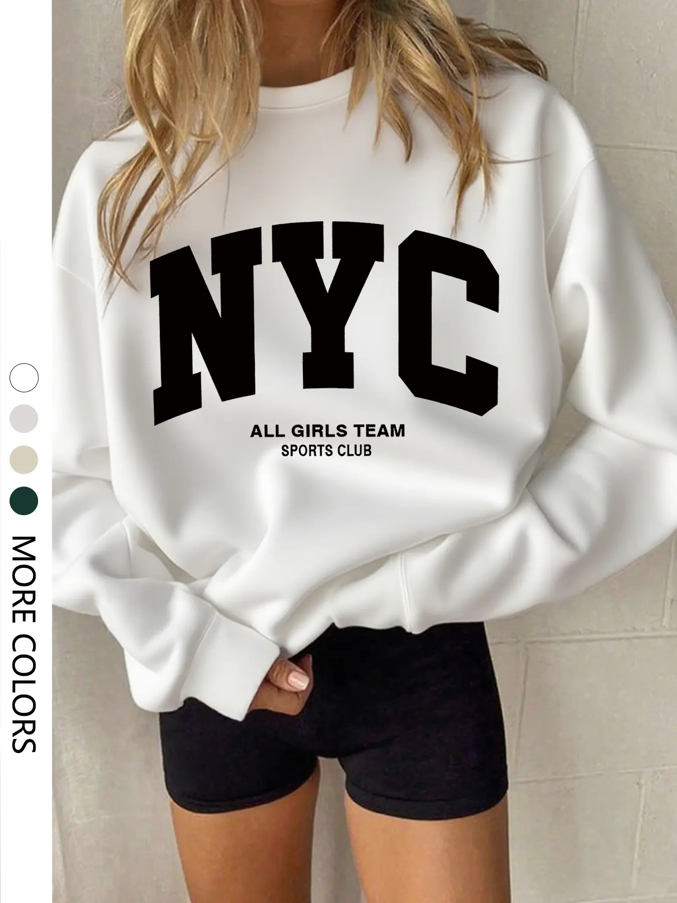 Women's Nyc Letter Print Drop Shoulder Sweatshirt, Casual Long Sleeve Round Neck Pullover, Fall Winter Daily Wear, Loose-Fitting