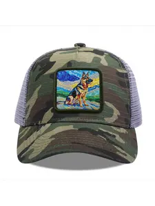 Mosaic German Shepherd Camouflage Mesh Baseball Cap for Men & Women - Adjustable Snapback Trucker Hat, Breathable Back for Hiking, Fishing, Camping, Golf & Casual Outdoor Attire Camouflage Random