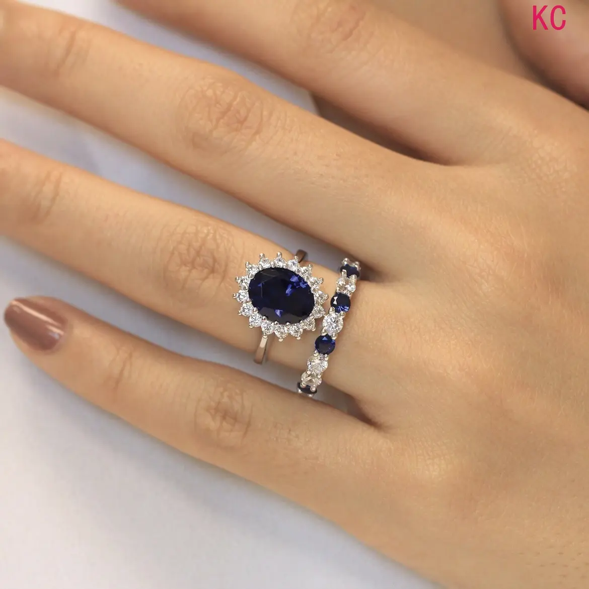 Sapphire Matching Ring Set, Unique Finger Jewelry For European American Women Daily Styling