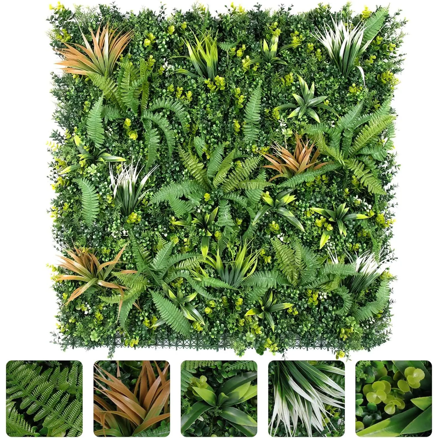 Gaomon Art Deco PE Plastic Artificial Hedge Panels (3-Pack, 40x40 inch) - 40"x120" Odourless Privacy Wall Greenery with Grid Backing, Mixed Greens, Easy Zip-Tie Mount for Balconies, Garden, Indoor Outdoor Use