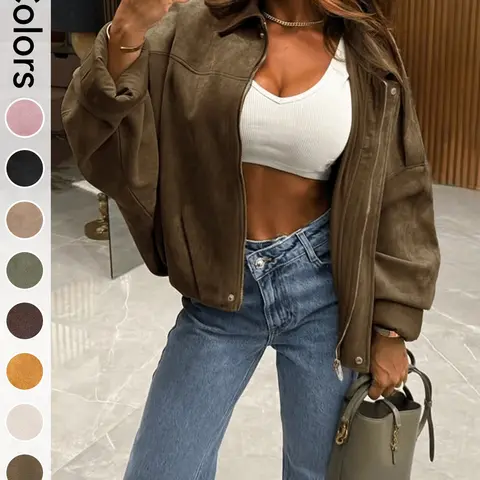 Women's Ultra-Loose Flight Jacket, Casual Zipper Comfortable Fall Daily Wear Coats