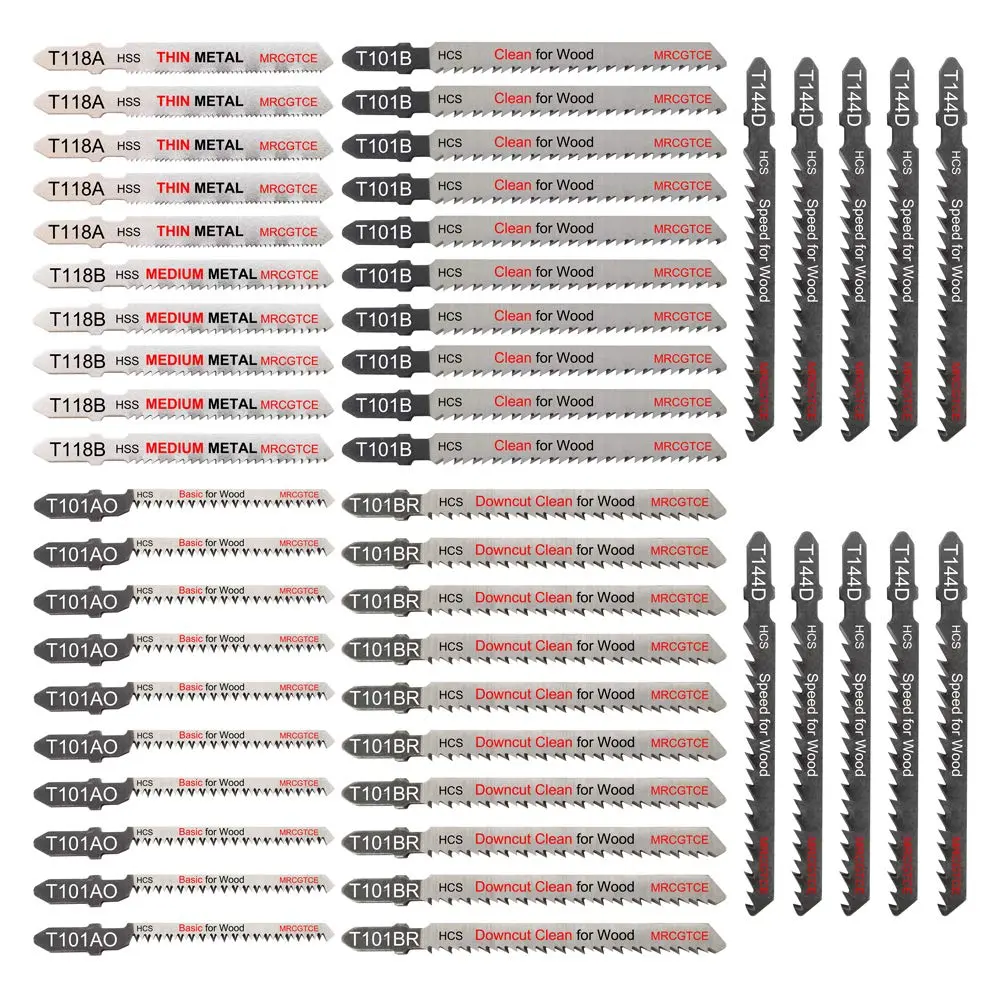 50 Piece Contractor Jigsaw Blades Set with Case, T-Shank Jig Saw Blades for Wood, and Cutting(T118A,T118B,T101AO,T101B,T101BR,T144D)