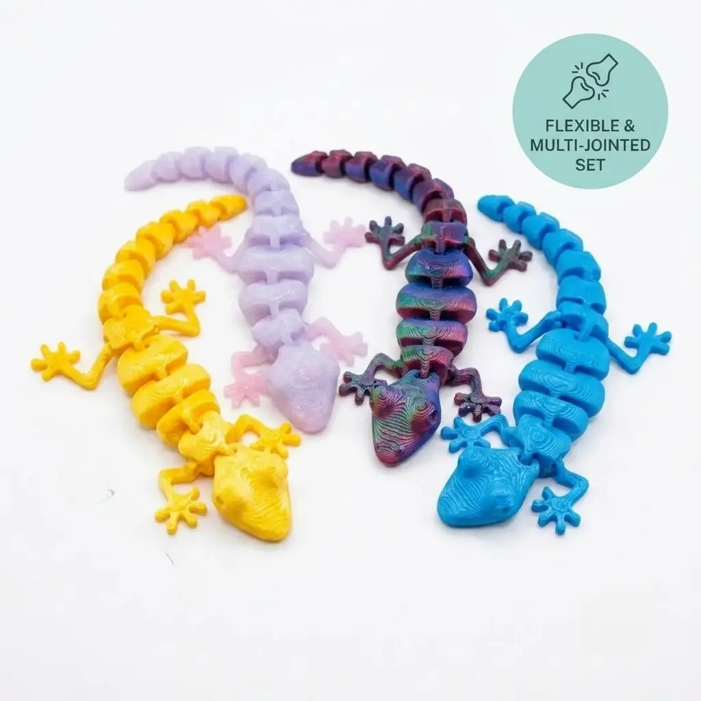 60PCS Mini 3D Printed Gecko Toy Pack, Flexible Articulated Lizard Fidget Toys Bulk, Assorted Colors Desk Pets Sensory Toy for Kids & Adults party favor dragon gift