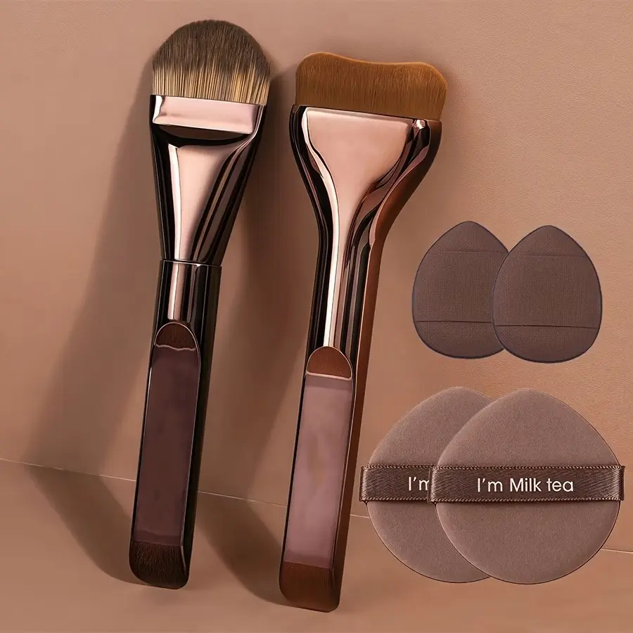 Yzimeng 6-Piece Makeup Brush Set, Face Makeup Brushes with Airbrush Sponge, Mini Concealer Brush, Nylon Bristles, Suitable for All Skin Types, Beginner-Friendly