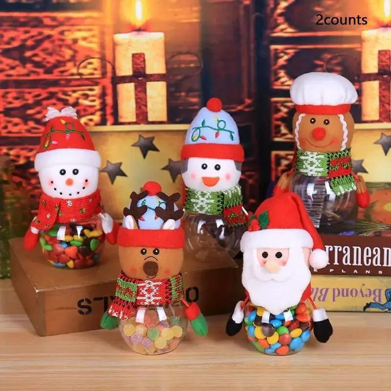 2 counts Christmas Candy Jars, Clear Plastic Holiday Storage Containers with Snowman & Reindeer Design, Xmas Party Supplies, Christmas Decorations, Gift