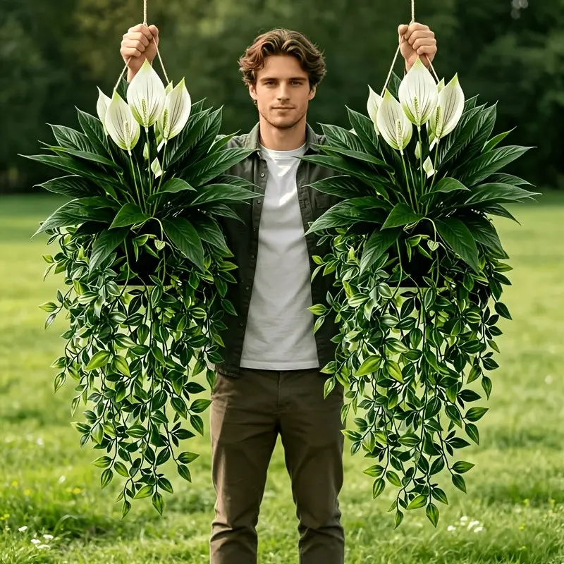 3-Piece Artificial Palm & Mandala Hanging Plant Set, Sun-Resistant, No Maintenance, Perfect for Easter, Mother's Day, Weddings, Gardens