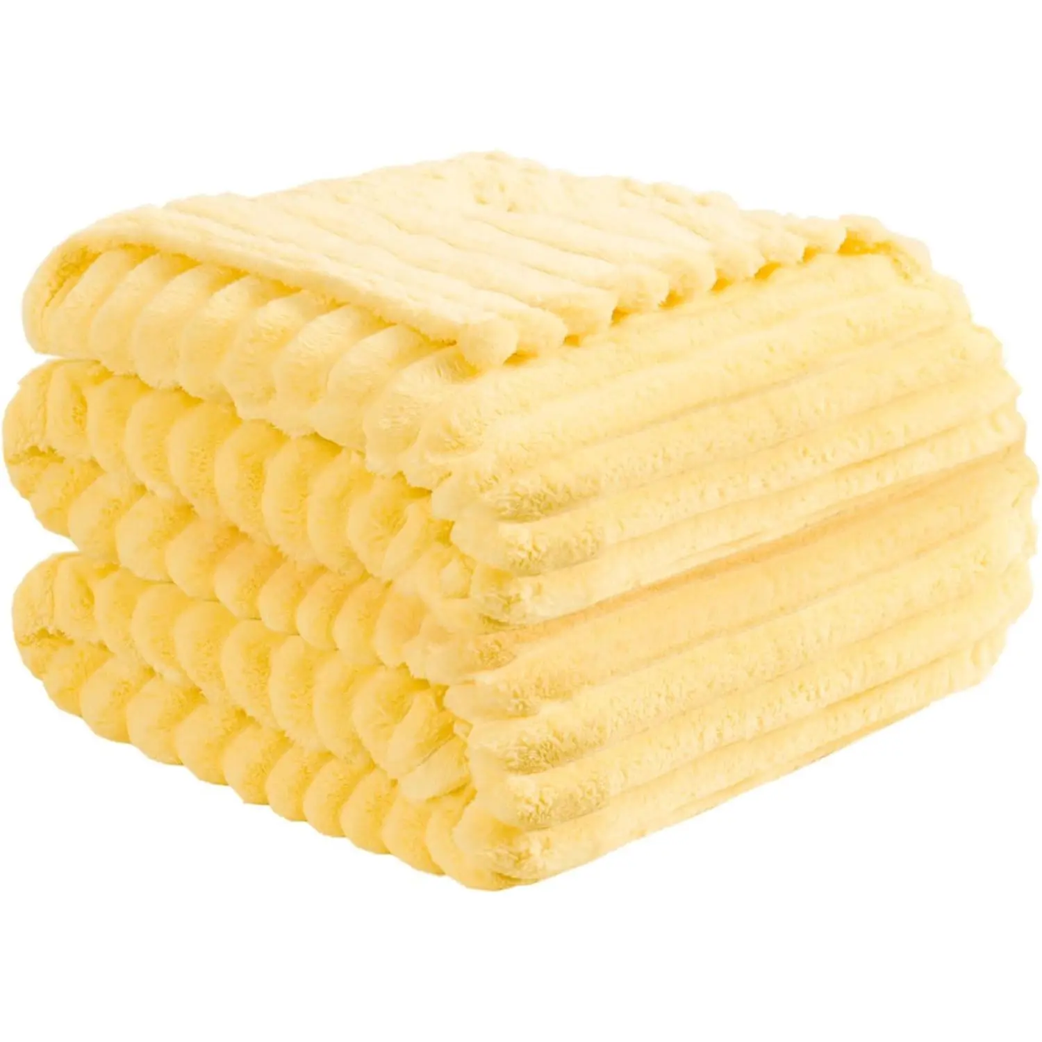 Light Yellow Twin Flannel Fleece Blanket (60x80in, 300GSM) - Striped Microfibre Blankets for Adults, Soft Warm Cozy Lightweight Modern Home Decor, All-Season, Machine Washable, Stripes