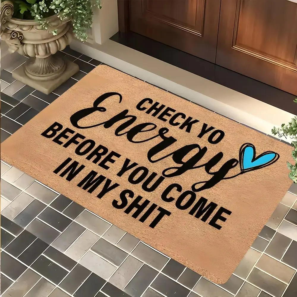 Humorous Quote Letter Print Doormat - Check Yo Energy Sassy Entrance Rug, Multi-Size Soft Diatomite, Highly Absorbent, Anti-Slip, Quick-Drying, Washable, Indoor/Outdoor Home Decor, Gifts for Loved Ones