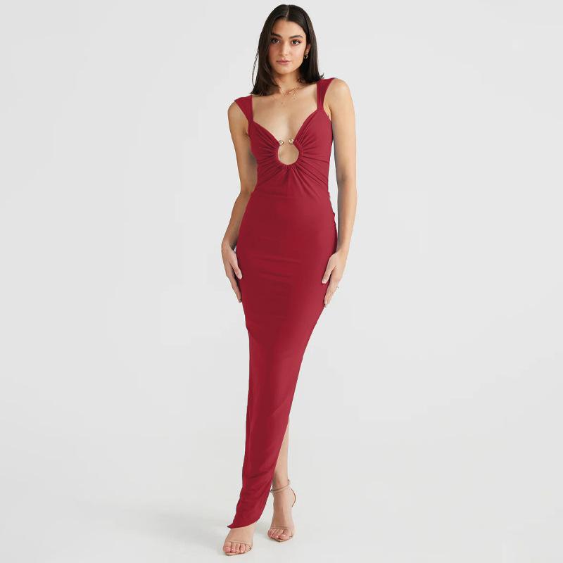 Women's 2026 Summer New Arrival V-Neck Backless Irregular Dress Evening Gown with Slit