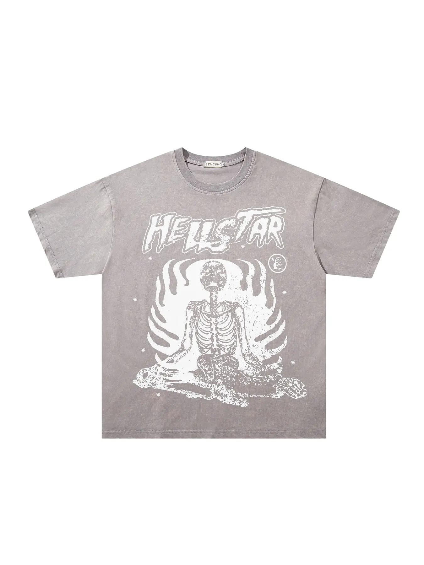 Men's Summer Fashion T-Shirt, Vintage Washed Tie-Dye Star Letter Skull Flame Print, Casual Short Sleeve Crewneck Top, Trendy Streetwear