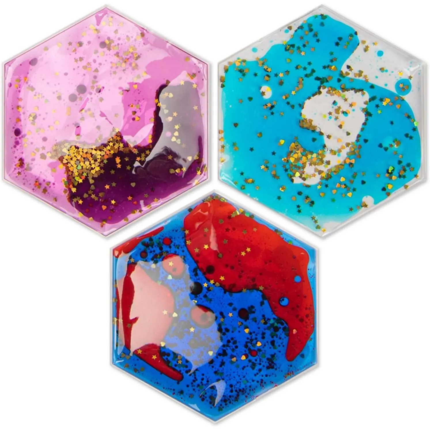 Hexagon Sensory Fidget Liquid Motion Tiles for Kids, Toddler, Teens - Interactive Soft Gel Liquid Play Mats for Home, Schools, Playrooms, Multi-Pack of 3 Tilesfidget toys