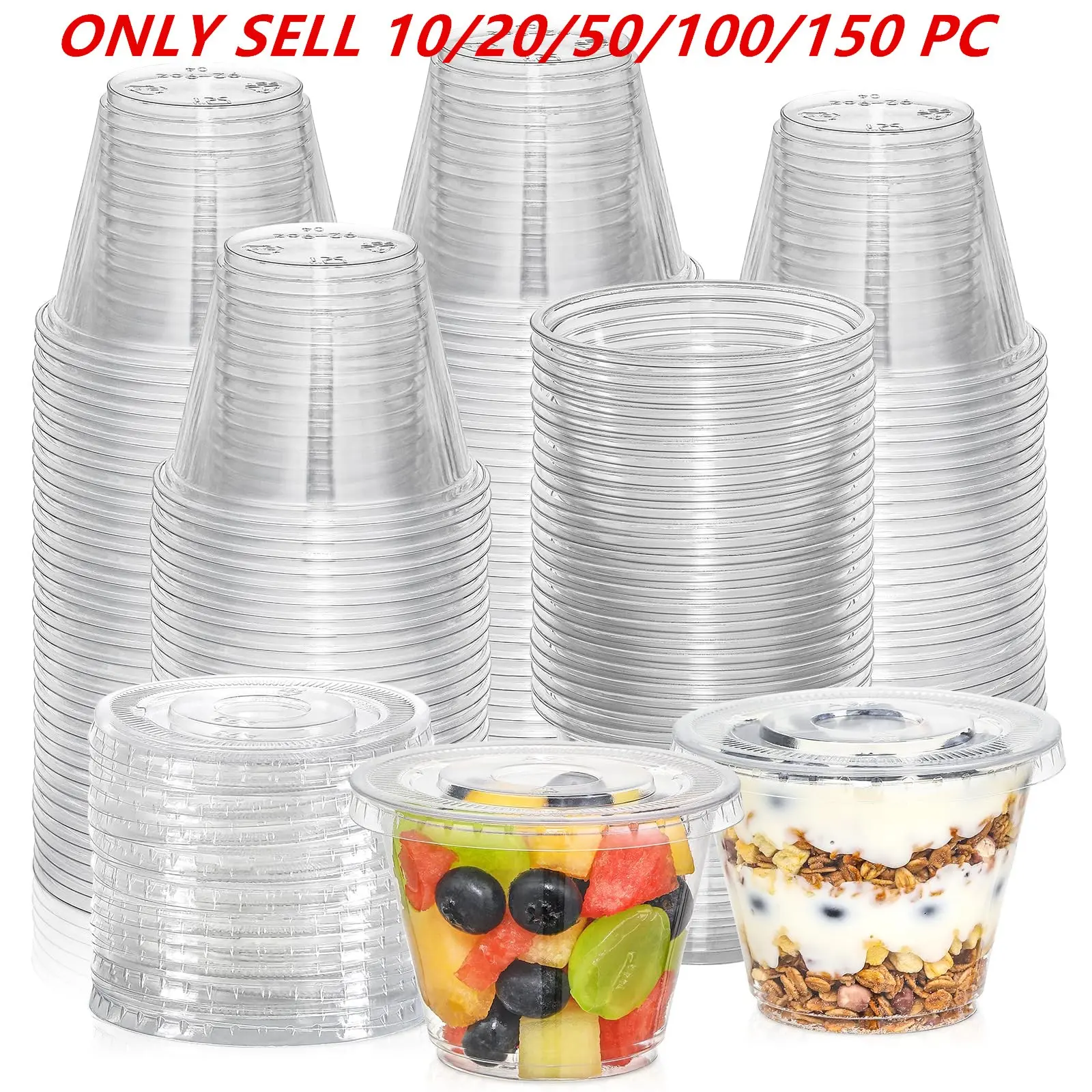 9 oz Reusable Clear Plastic Cups with Flat Lids, Bulk Plastic Cups, Dessert Cups for Ice Cream, Pudding, Cake, Snacks, Milkshakes, Cold Drinks & Fruit, Reusable Food Containers, Plastic Cups Set