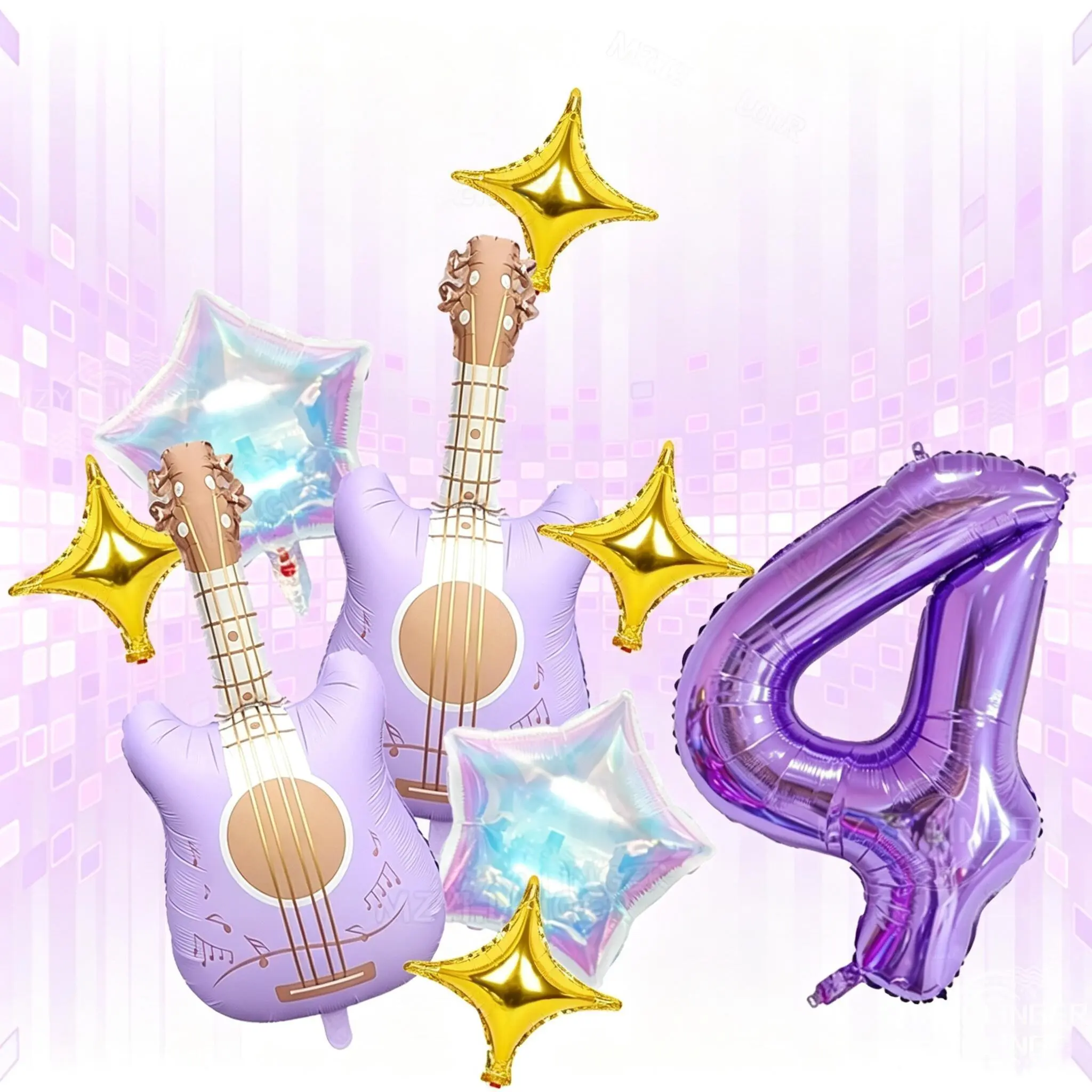 Music Birthday Party Decor, 16-Inch K-Pop Banner Balloons, 32-Inch Number Balloons, Guitar & Rainbow Star Balloons, Music Theme Party Supplies