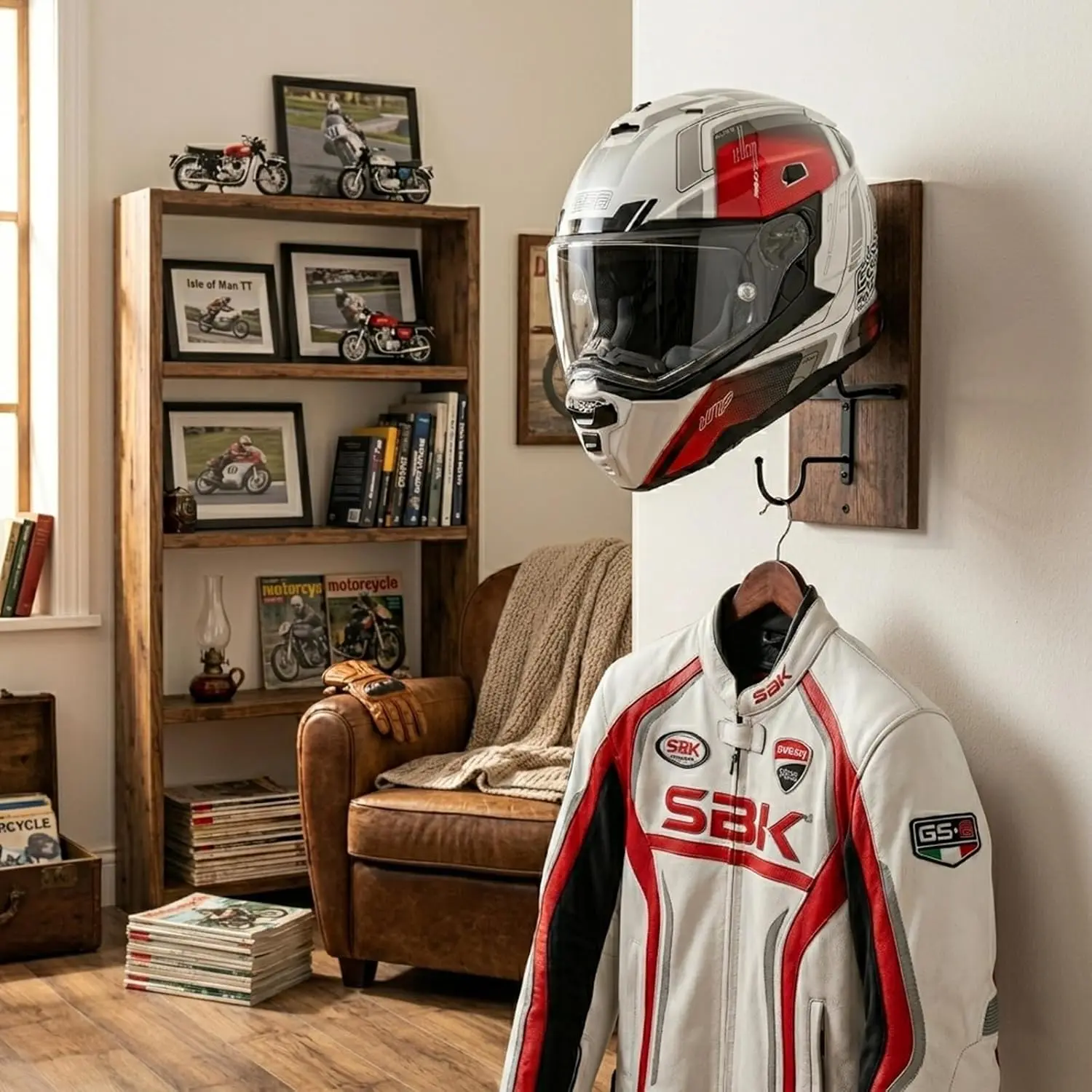 Motorcycle Helmet Holder Wall Mount, Helmet Hanger, Helmet Rack with Hook for Football Helmet, Bicycle Helmet, Hat, Cap, Sportswear and Motorcycle Accessories