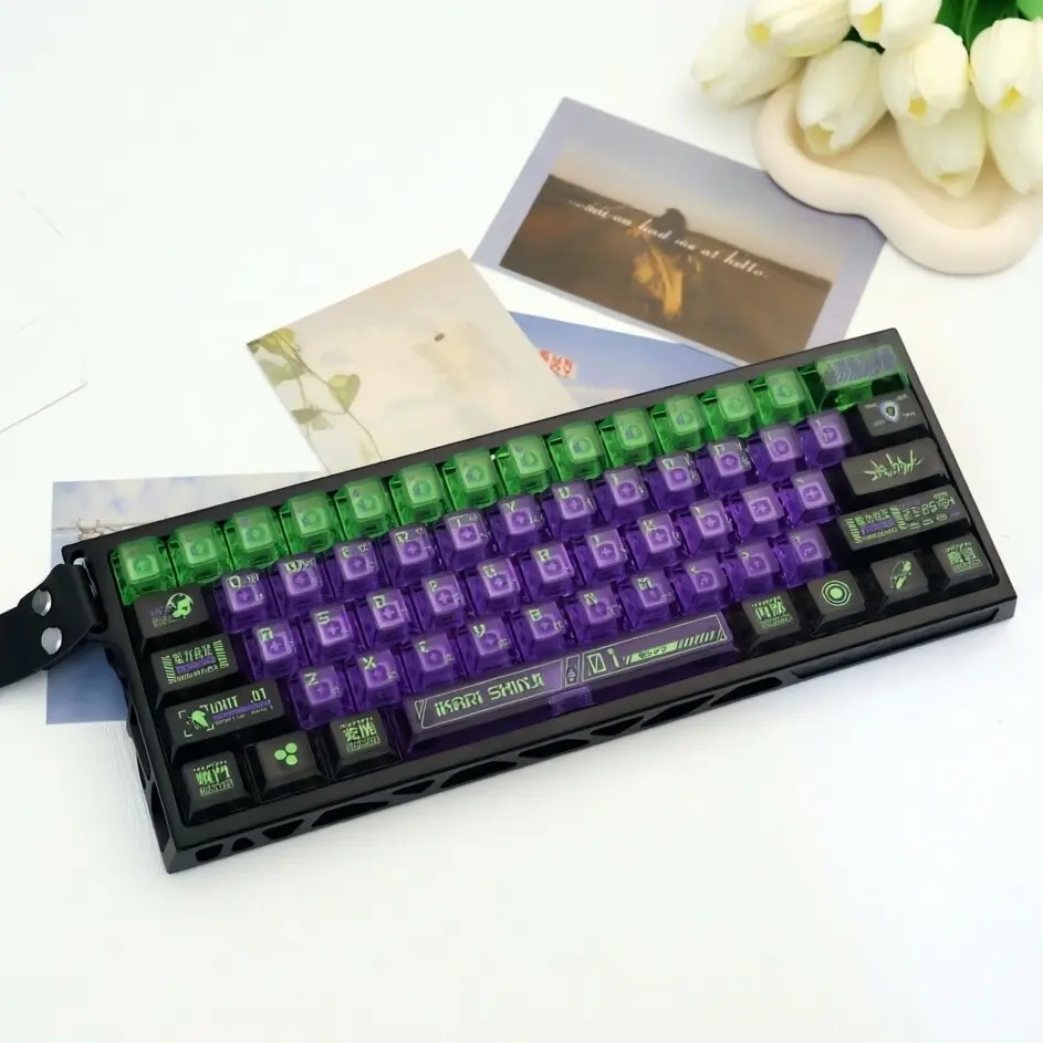 128 Key Purple Mech Keycaps with Korean Lettering, Frosted PC Material, UV Process, Compatible with Mx Axes, Fits Multiple Keyboard Models