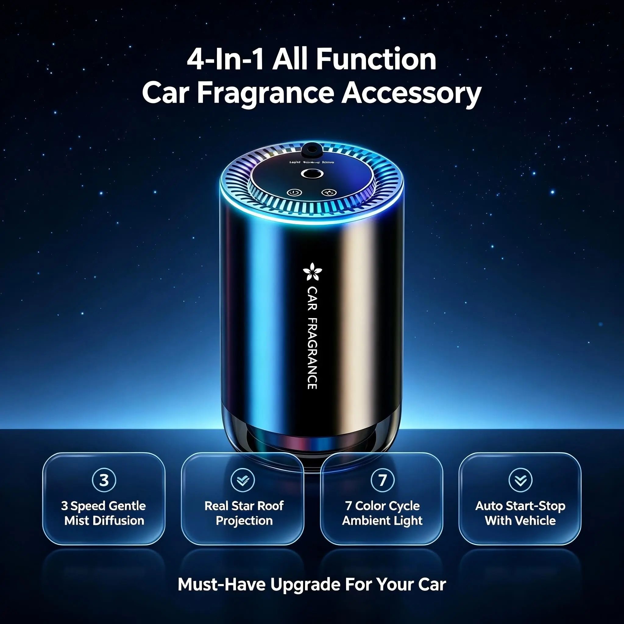 High-End Smart Car Fragrance Diffuser, Adjustable Three-Level Spray, Cup Holder Car Perfume Dispenser, Odor Eliminator for Cars, Home, Office