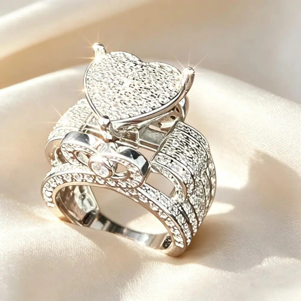 Gorgeous Heart Shape Hip Hop Gothic Cube Zirconia Ring Men's Women's Ring Unisex Ring Wedding Engagement Anniversary Ring Women's Valentine's Day Mother's Day Gift Ring Girls Everyday Casual Accessories Fashion Jewelry