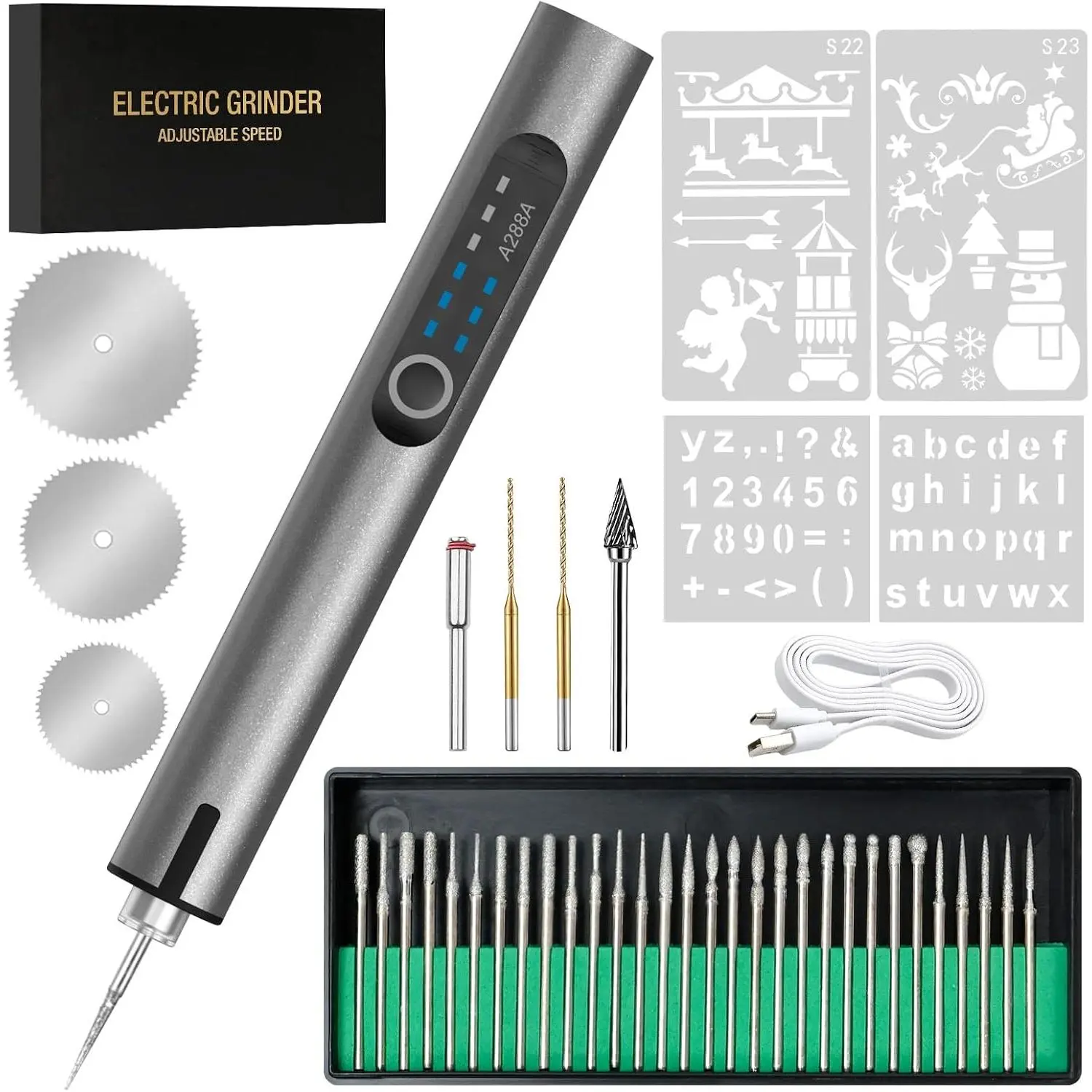 Cordless Electric Engraving Pen with 37 Bits, Portable USB-C Rechargeable Engraver with LED Light - 3-Speed Precision Tool for Metal, Etching Craft, Multi-Materials, Beginners with Lightweight Grip