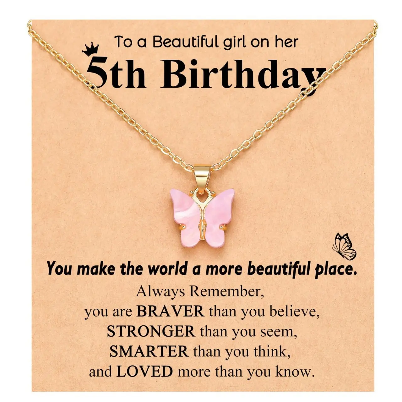 Best-selling pink butterfly pendant necklace, sweet and cute forest-style birthday gift, collarbone chain for women
