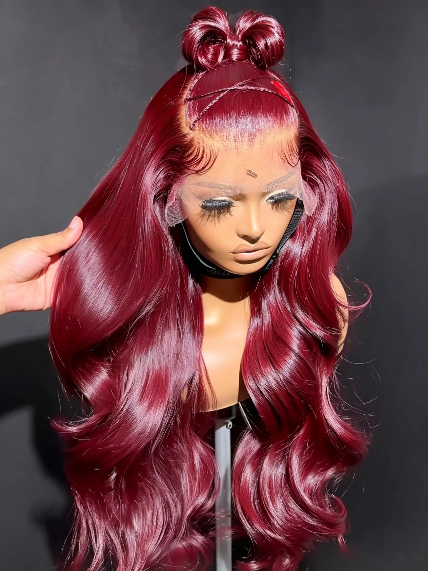 99J Burgundy Lace Front Wigs Synthetic Hair Pre Plucked Wine Red Colored Body Wave 200 Density 13x4 HD Transparent Lace Frontal Wigs for Woman Halloween Cosplay Use
