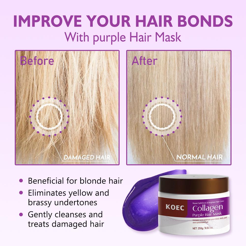 Purple Hair Mask 2 Counts, Professional air Care &Styling Product with Neutralizes Brass & Yellow Tones  For Blonde Silver Gray,  Women & Men,Hair Masks 8.82 oz 250g Haircare Smooth