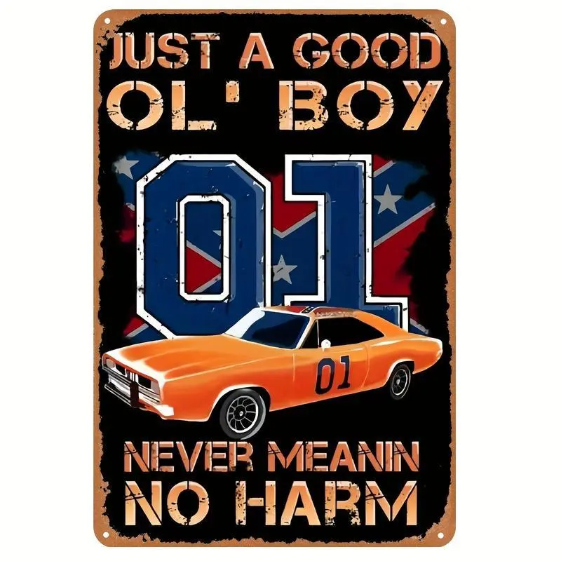 Vintage Dukes of Hazzard Rectangular Iron Wall-Mount Plaque - 12x8in Decorative Wall Sign, Rustic Metal Sign, Home Supplies Country Decor, Indoor Gift