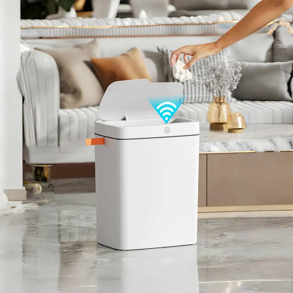 14L Automatic Sensor Trash Can, Rechargeable Smart Trash Can, 360 ° kick to open the lid, Narrow design, IPX5 waterproof rating, USB  Or Type-C Charging, Suitable for Office, Home, Bedroom, Living Room, Kitchen, Bathroom