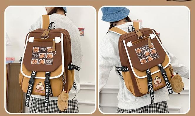 Capybara Backpacks Schoolbag for Teenage Waterproof Girls Boys Backpack Female Travel Bag Bookbag Mochila with Plush Keychain
