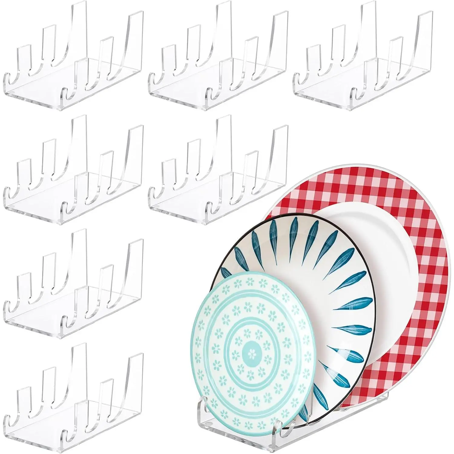 8 count 3 Tier Plate Dinnerware Display Stand  Plate Stands for Clear  Platters Holders Racks for Display Place Setting Plates Kitchenware Cabinet  Organizer
