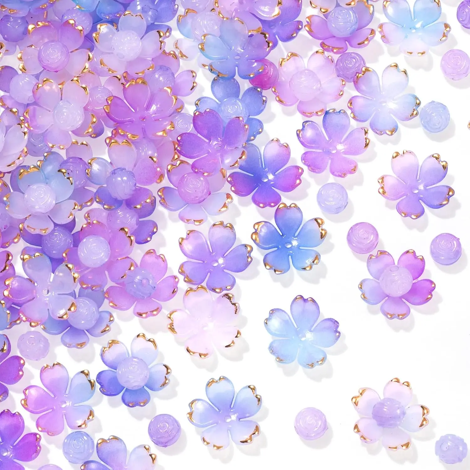 200 count Cherry Blossom Beads Set, 5-Petal, Gradient  | , with  , Mini Flower Beads Spacer Charms, for  Making, DIY Crafts, Hair Accessories, Bracelets, Earrin