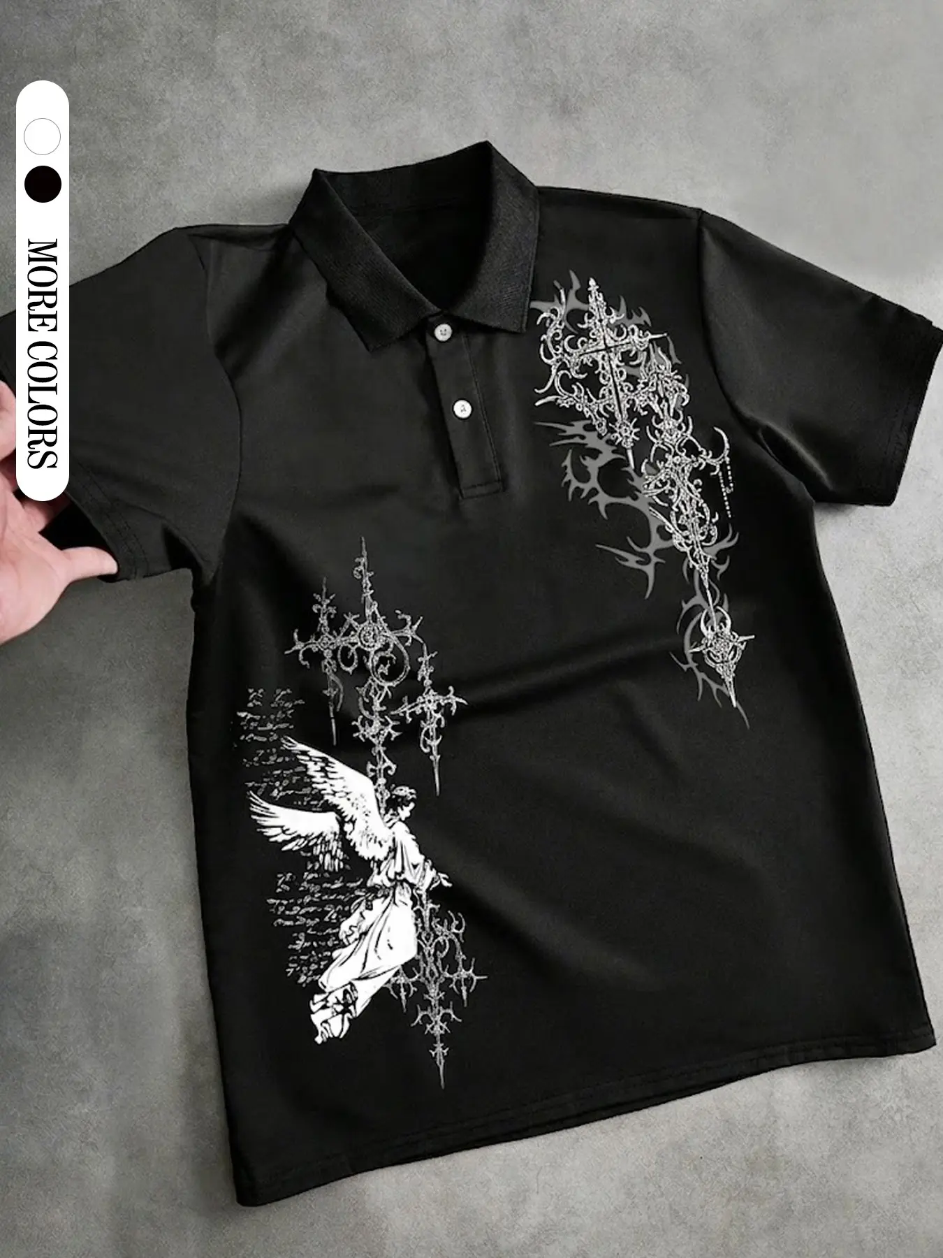 Men's Polo Shirt, Sporty College Style, Angel Cross Design, Printed Polo Shirts, Print, Outdoor, Casual, Comfortable, All Seasons